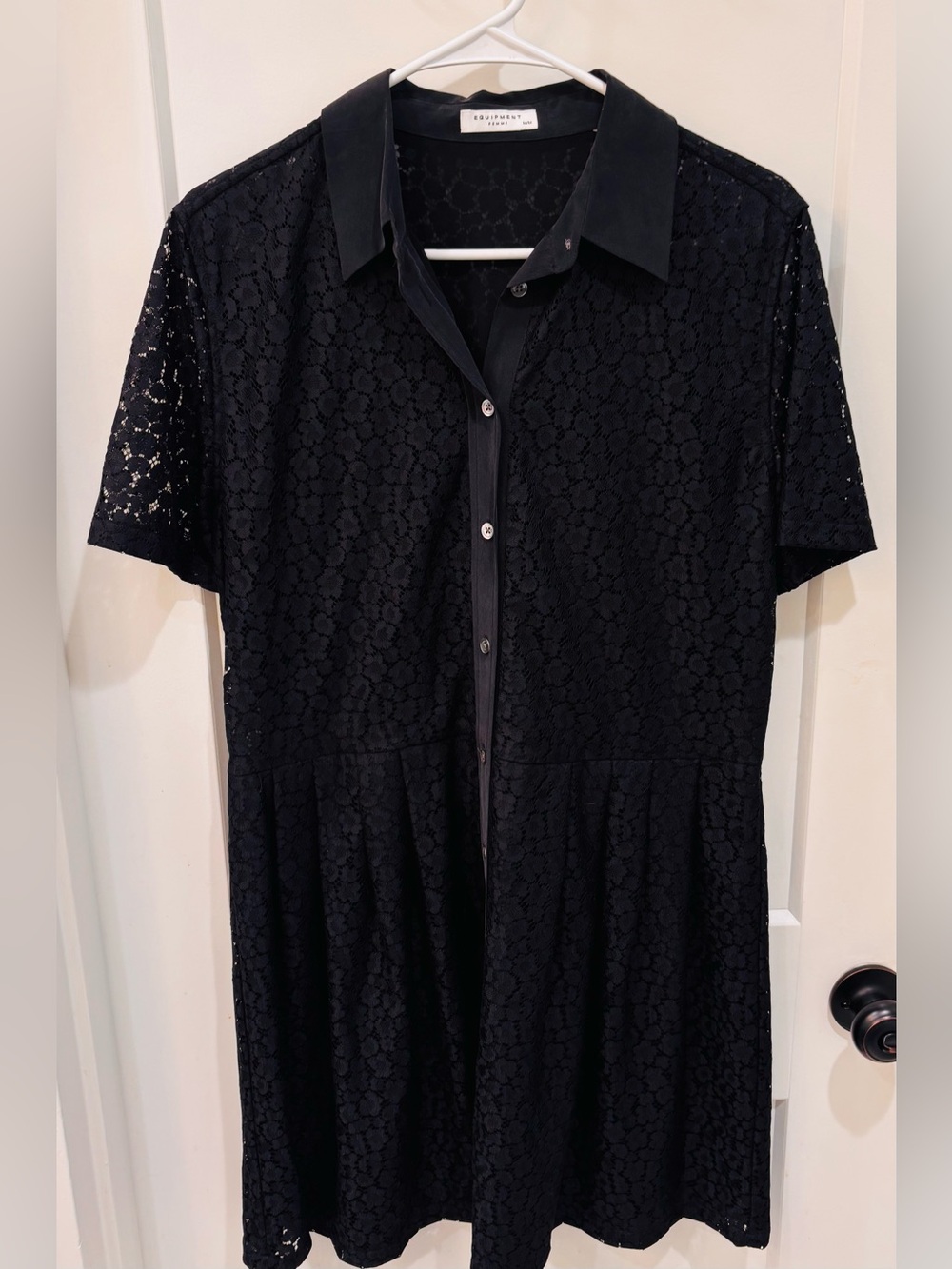 Equipment Black Lace Button-Down knee length Dress.